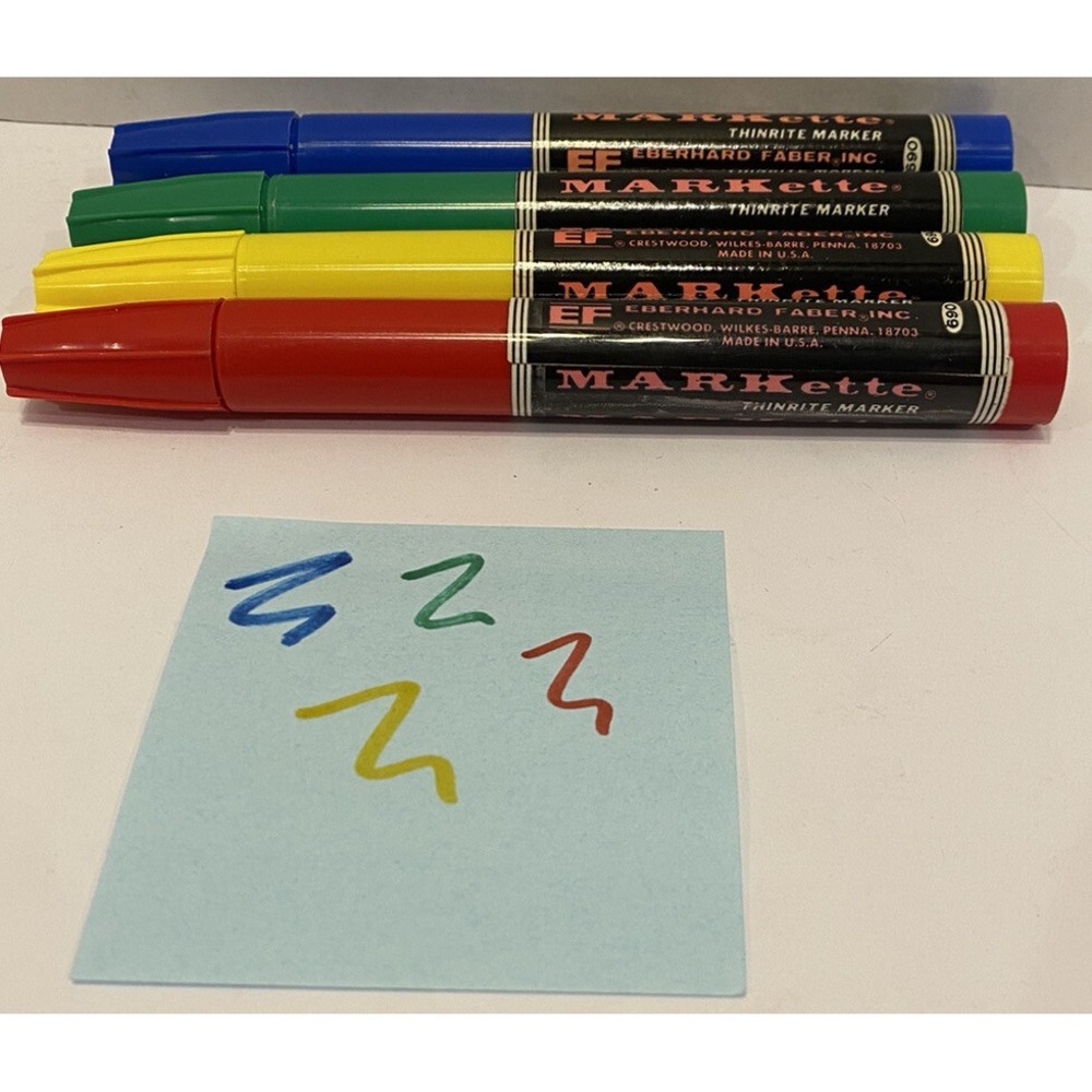 Vintage MARKette Thinrite Markers Lot Of 4 Eberhard Faber Red Blue Yellow Green